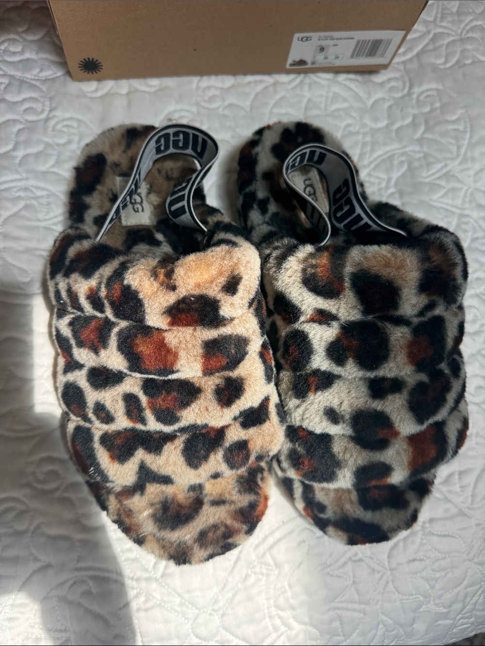UGG Leopard Faux Fur Slide Slippers - Brown Black Cream